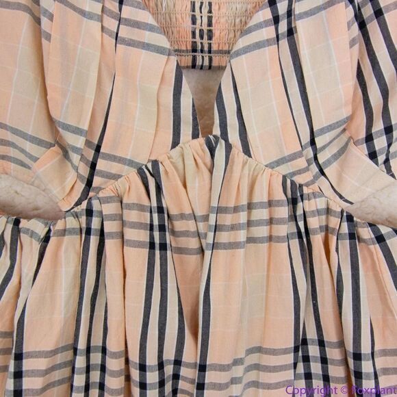 NEW Free People Bridget Mini Dress plaid, smocked split open back, S - Picture 5 of 16